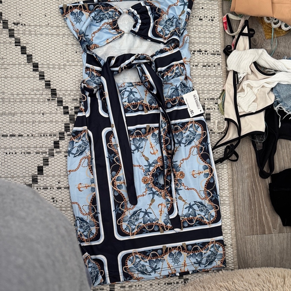 Elegant Blue Patterned Dress